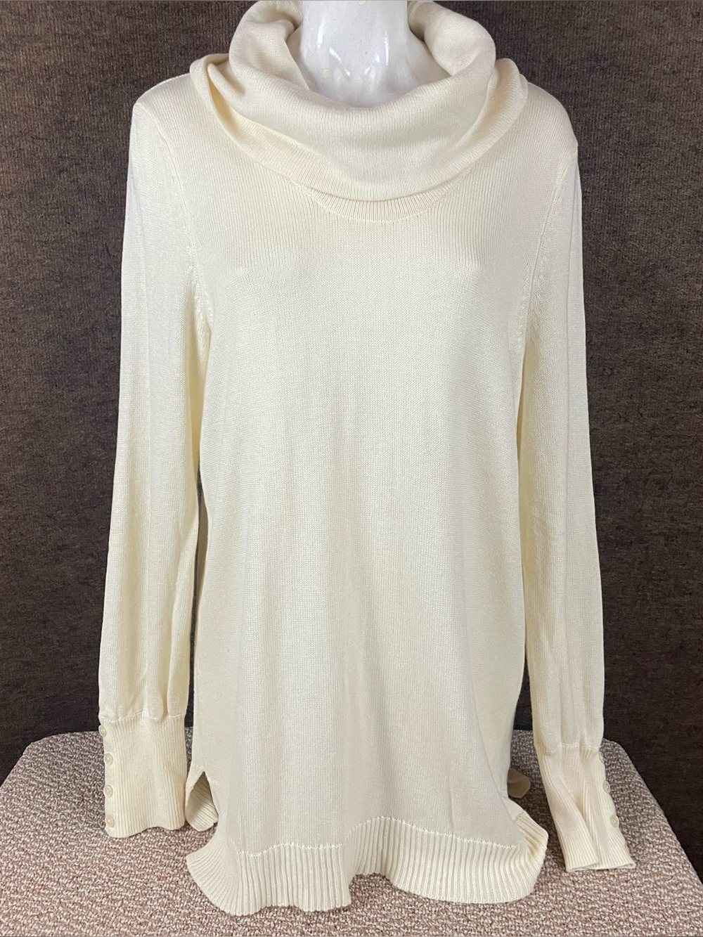 Lauren Ralph Lauren XL Wool Blend Cream Cowl Neck Sweater Minimalist 200